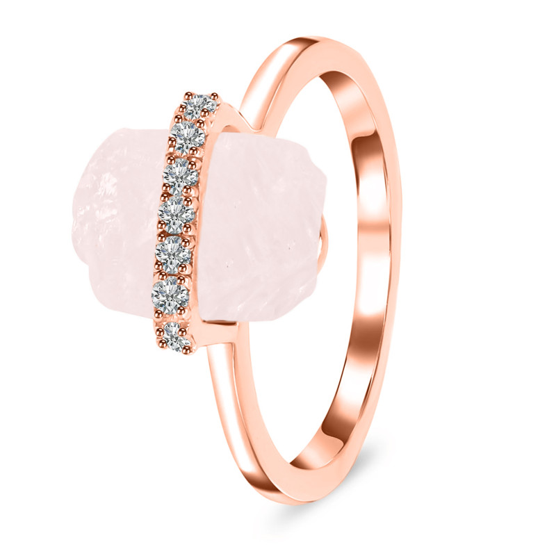 Rose Quartz Raw Crystal & White Topaz Ring RSQ-RR-381.