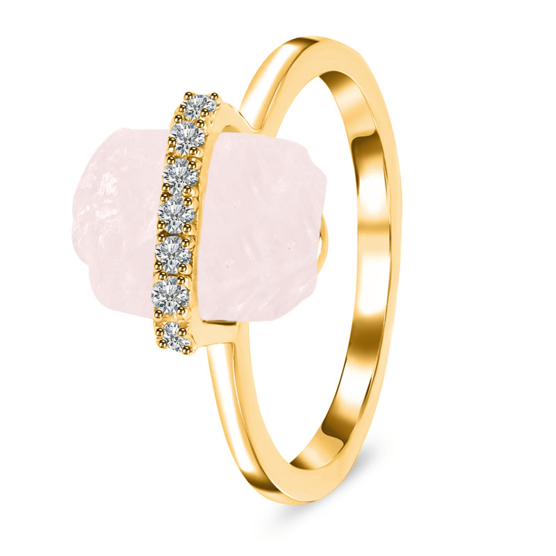 Rose Quartz Raw Crystal & White Topaz Ring RSQ-RR-381.