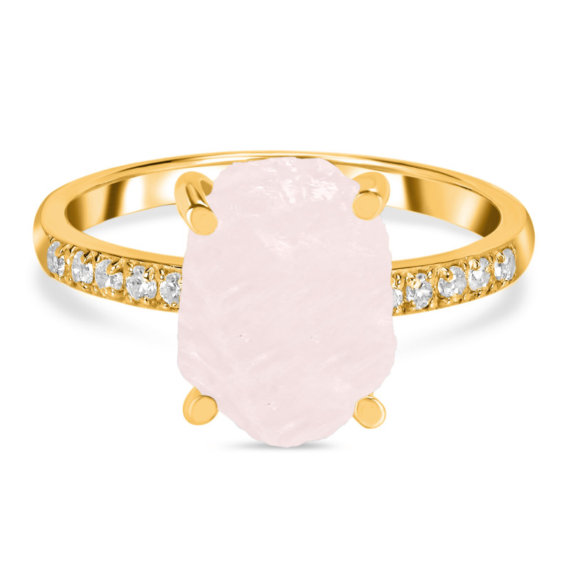 Rose Quartz Raw Crystal & White Topaz Ring RSQ-RR-397.
