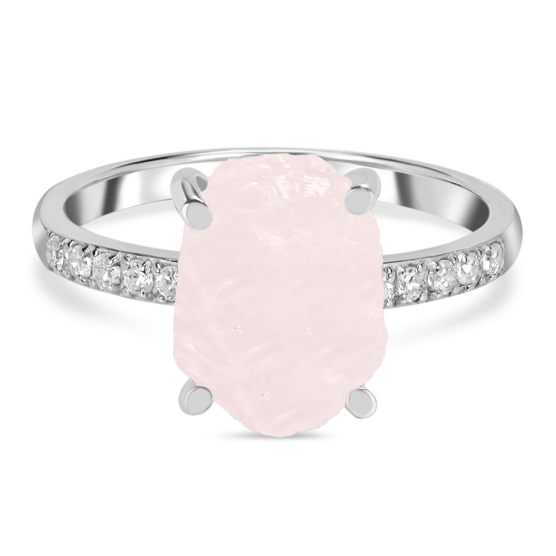 Rose Quartz Raw Crystal & White Topaz Ring RSQ-RR-397.