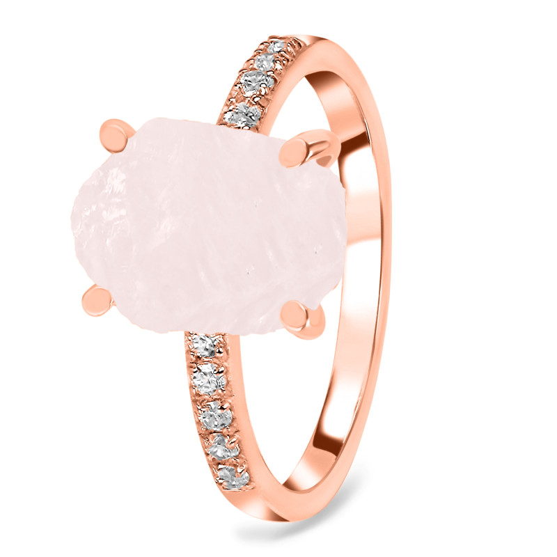 Rose Quartz Raw Crystal & White Topaz Ring RSQ-RR-397.