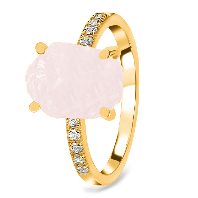 Rose Quartz Raw Crystal & White Topaz Ring RSQ-RR-397.