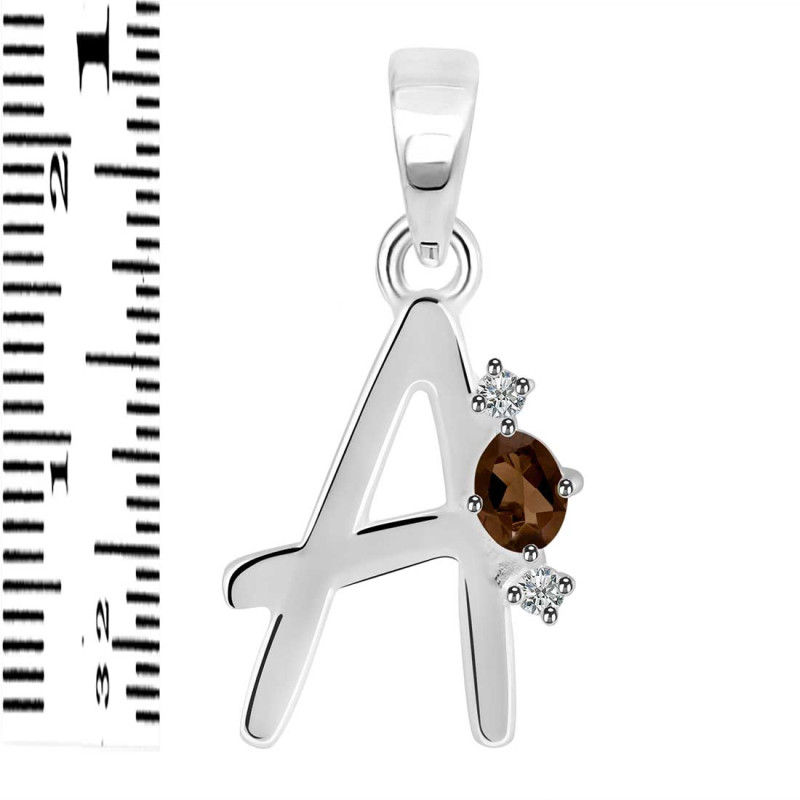 Smoky & White Topaz Alphabet A Pendant SMY-RDA-1.