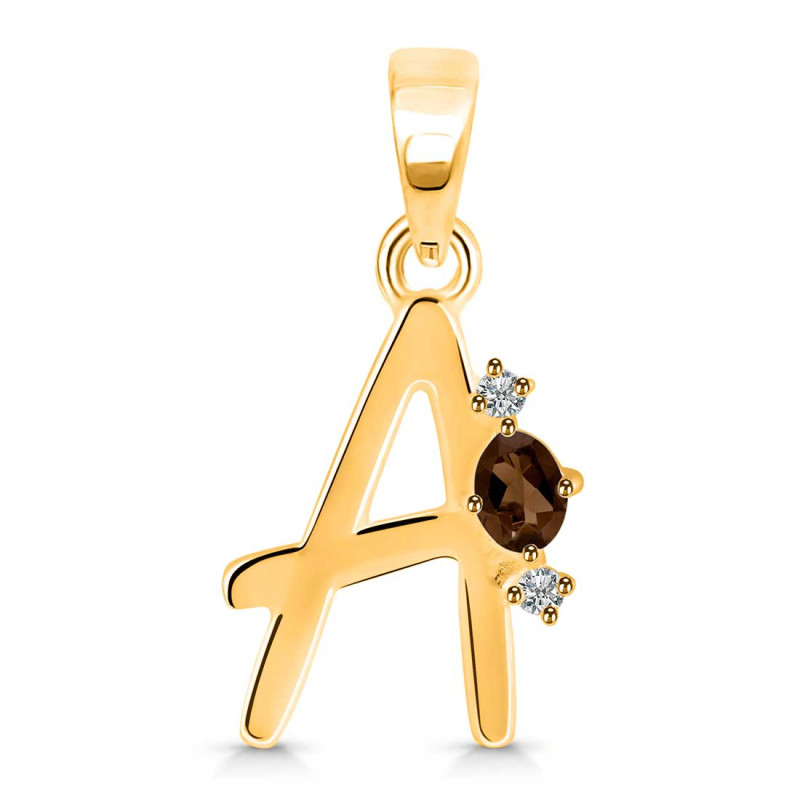 Smoky & White Topaz Alphabet A Pendant SMY-RDA-1.