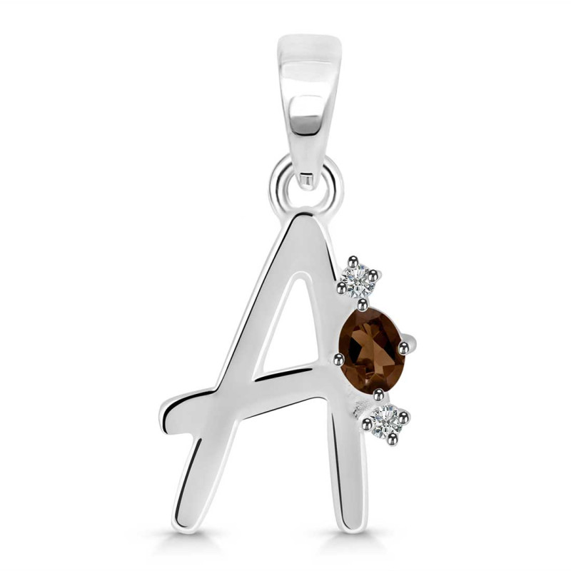 Smoky & White Topaz Alphabet A Pendant SMY-RDA-1.