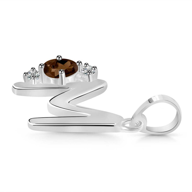 Smoky & White Topaz Alphabet M Pendant