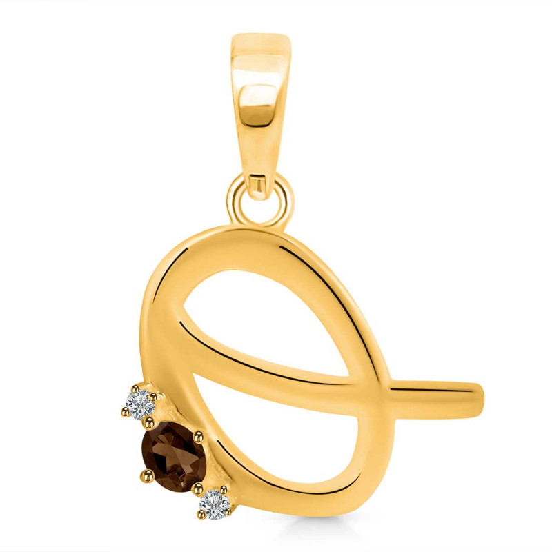 Smoky & White Topaz Alphabet Q Pendant SMY-RDA-17.