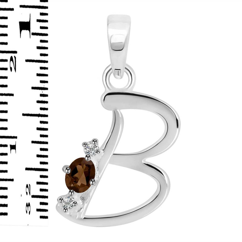 Smoky & White Topaz Alphabet B Pendant SMY-RDA-2.