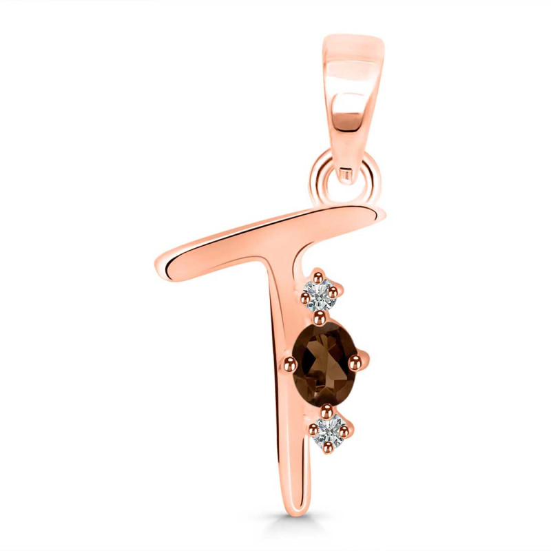 Smoky & White Topaz Alphabet T Pendant SMY-RDA-20.