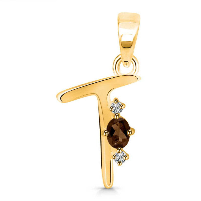 Smoky & White Topaz Alphabet T Pendant SMY-RDA-20.