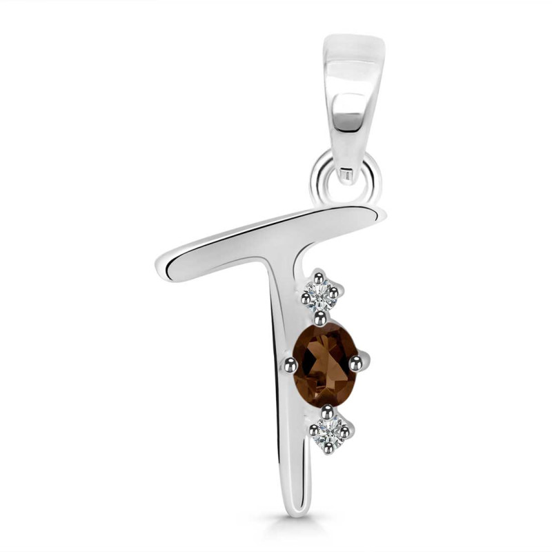 Smoky & White Topaz Alphabet T Pendant SMY-RDA-20.