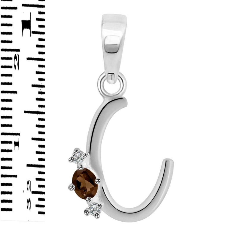 Smoky & White Topaz Alphabet C Pendant SMY-RDA-3.