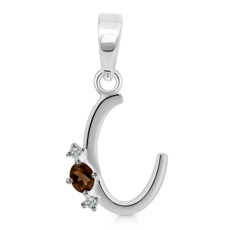 Smoky & White Topaz Alphabet C Pendant SMY-RDA-3.