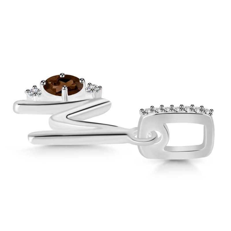 Smoky & White Topaz Alphabet M Pendant