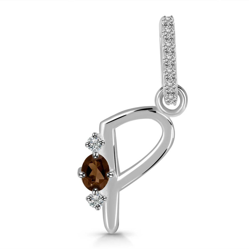 Smoky & White Topaz Alphabet P Pendant SMY-RDA-42.