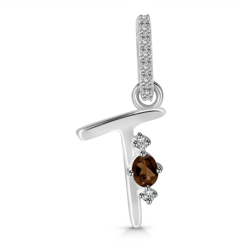 Smoky & White Topaz Alphabet T Pendant SMY-RDA-46.