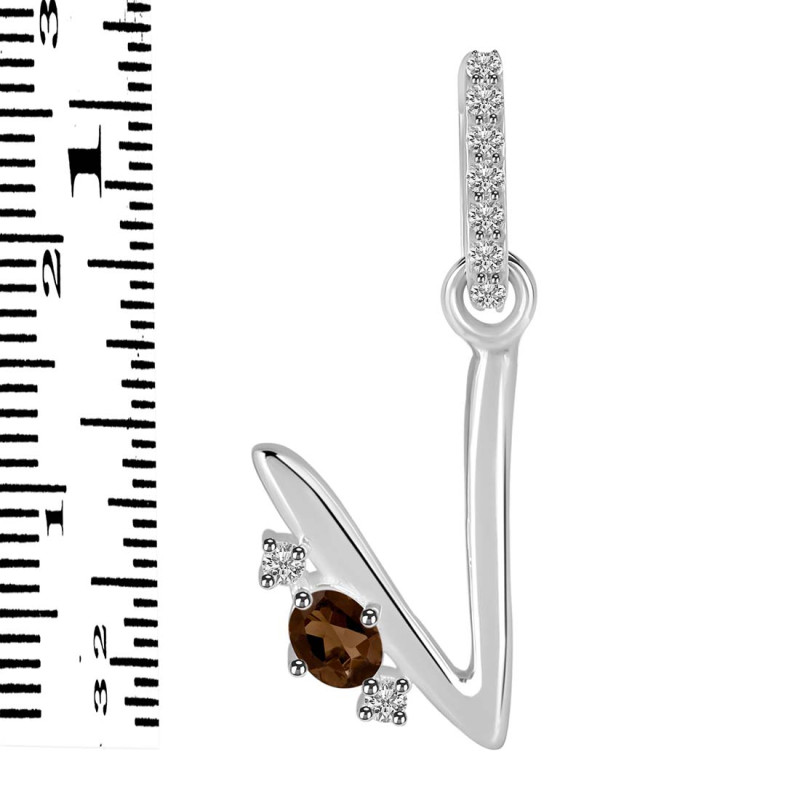 Smoky & White Topaz Alphabet V Pendant SMY-RDA-48.