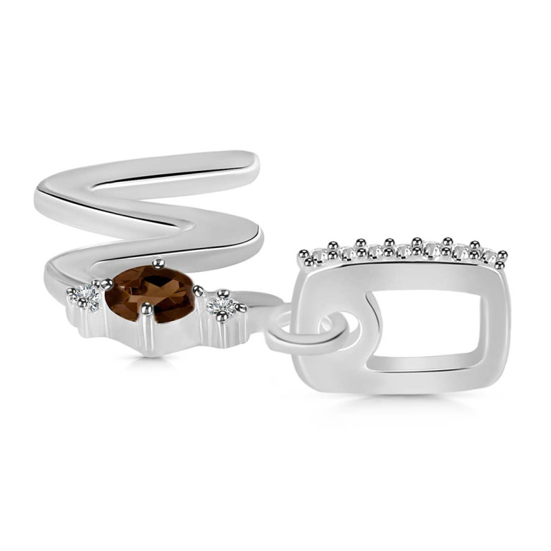 Smoky & White Topaz Alphabet W Pendant