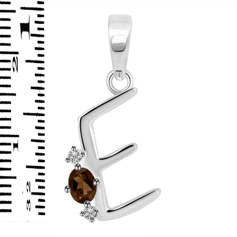 Smoky & White Topaz Alphabet E Pendant SMY-RDA-5.