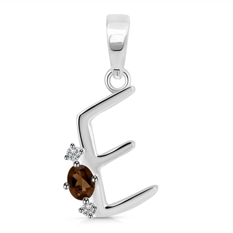 Smoky & White Topaz Alphabet E Pendant SMY-RDA-5.
