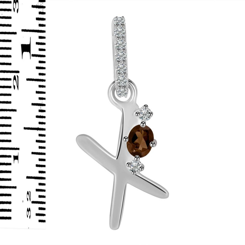 Smoky & White Topaz Alphabet X Pendant SMY-RDA-50.