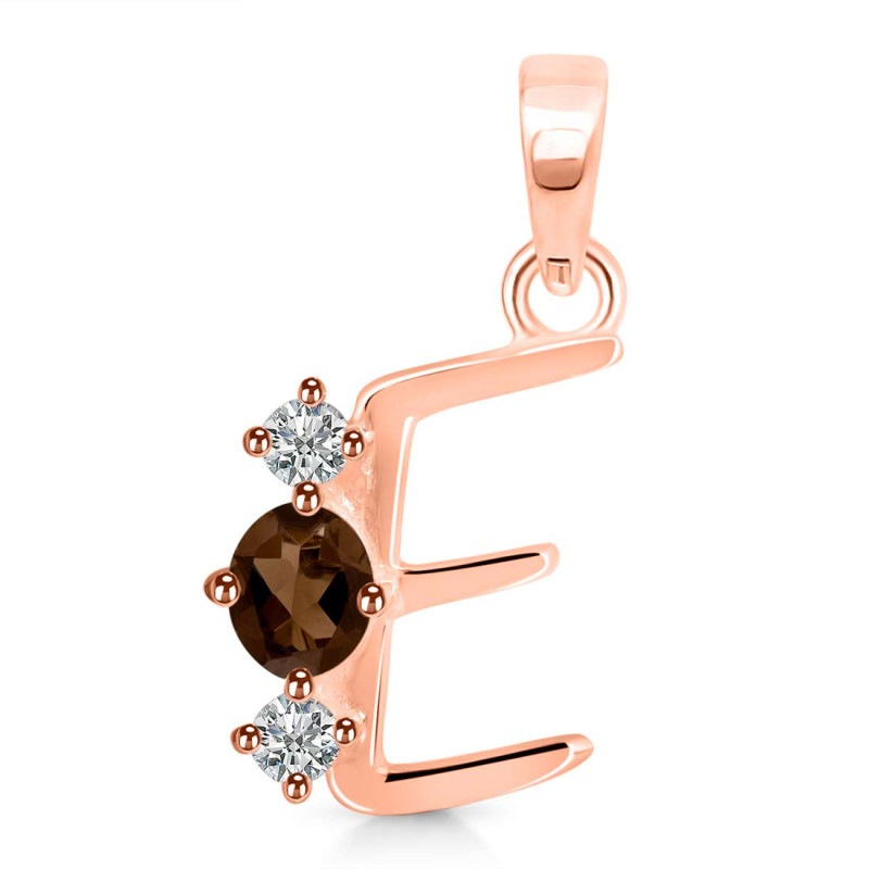 Smoky & White Topaz Alphabet E Pendant SMY-RDA-57.