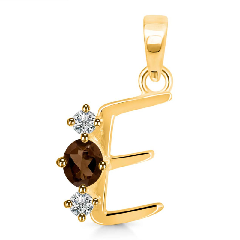 Smoky & White Topaz Alphabet E Pendant SMY-RDA-57.