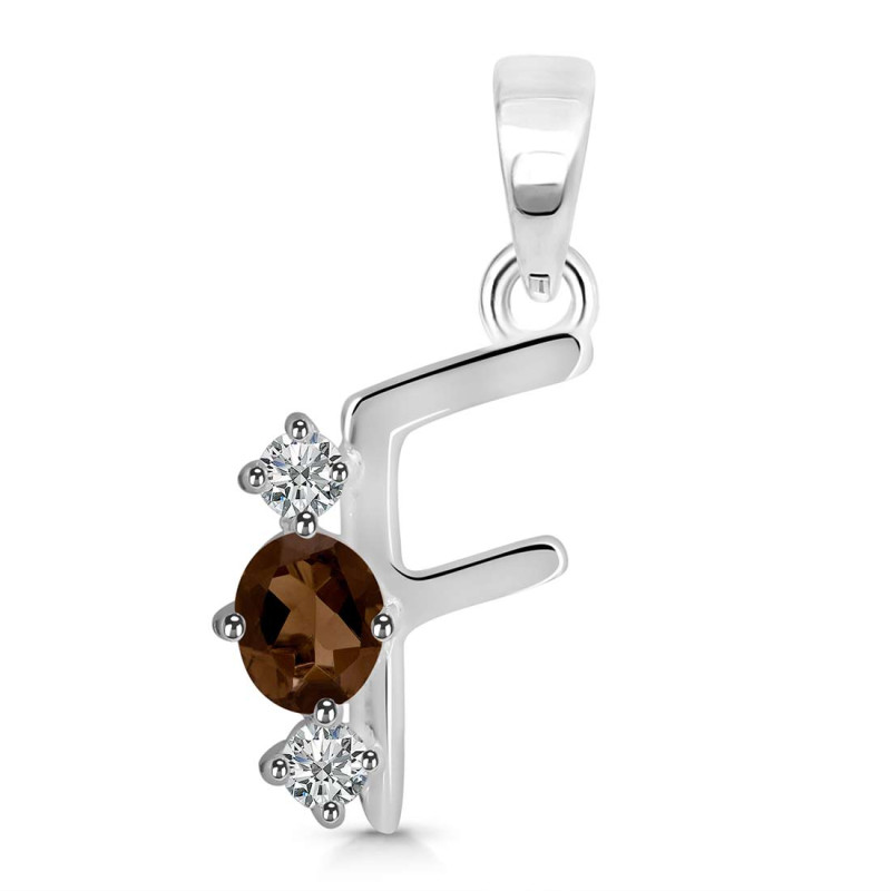 Smoky & White Topaz Alphabet F Pendant SMY-RDA-58.