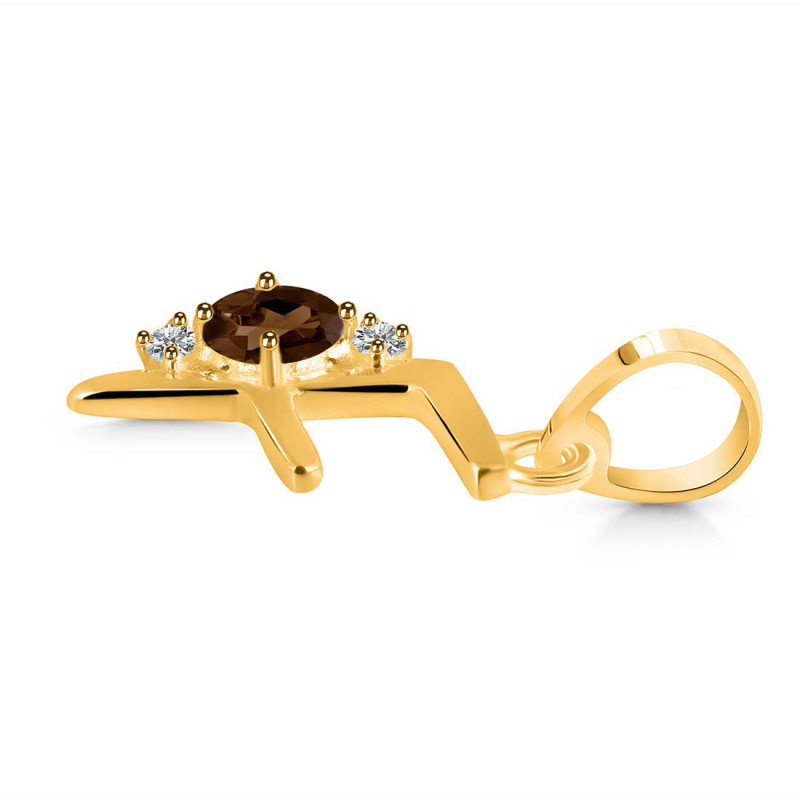 Smoky & White Topaz Alphabet F Pendant SMY-RDA-6.