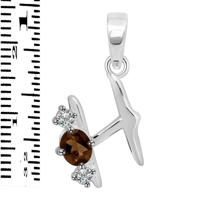 Smoky & White Topaz Alphabet H Pendant SMY-RDA-60.