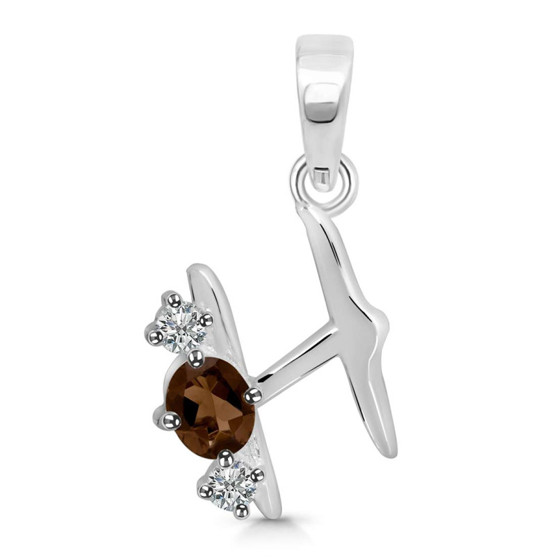 Smoky & White Topaz Alphabet H Pendant SMY-RDA-60.