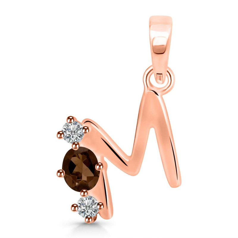 Smoky & White Topaz Alphabet M Pendant SMY-RDA-65.