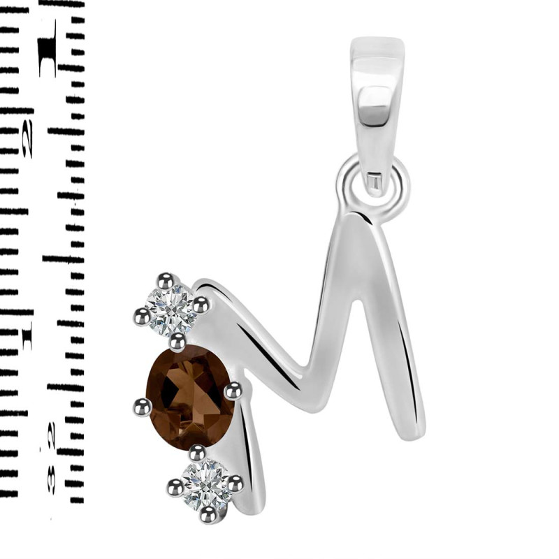 Smoky & White Topaz Alphabet M Pendant SMY-RDA-65.