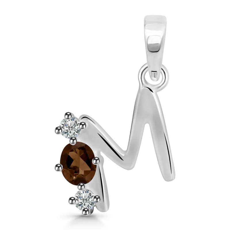 Smoky & White Topaz Alphabet M Pendant SMY-RDA-65.