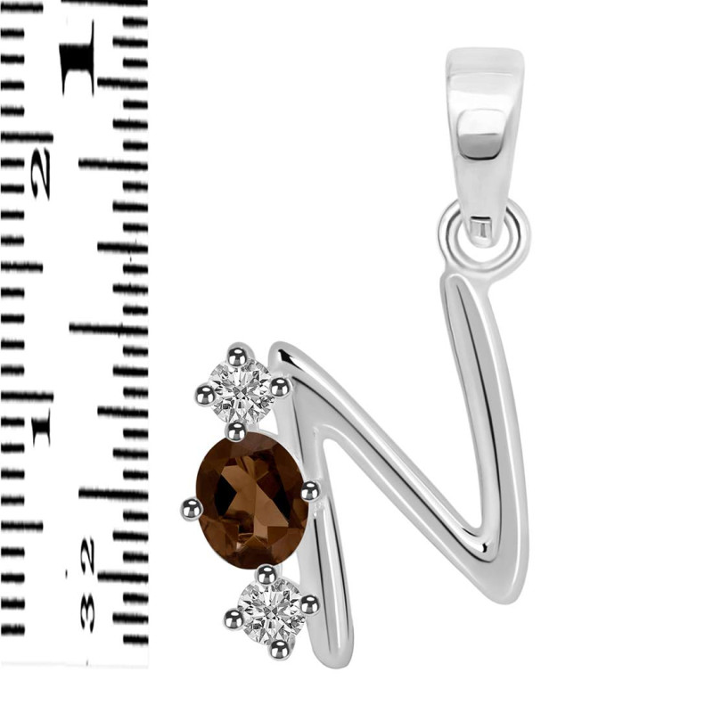 Smoky & White Topaz Alphabet N Pendant SMY-RDA-66.