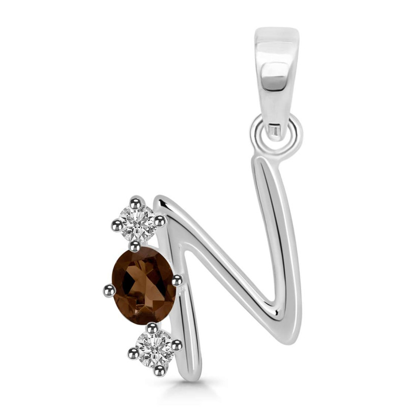Smoky & White Topaz Alphabet N Pendant SMY-RDA-66.