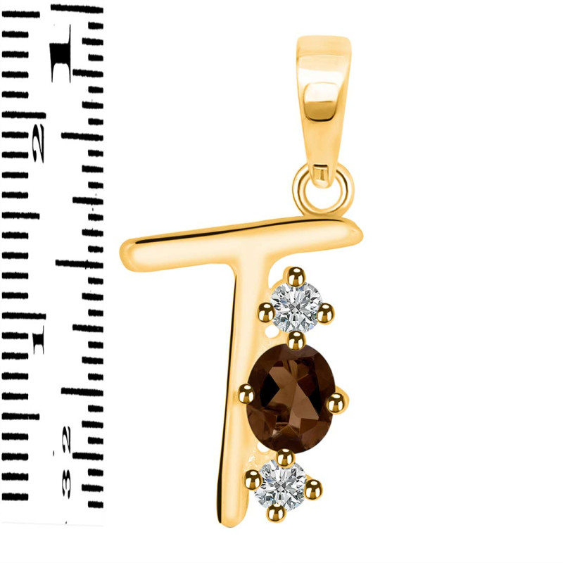 Smoky & White Topaz Alphabet T Pendant SMY-RDA-72.