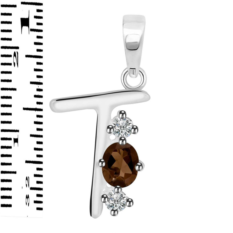 Smoky & White Topaz Alphabet T Pendant SMY-RDA-72.