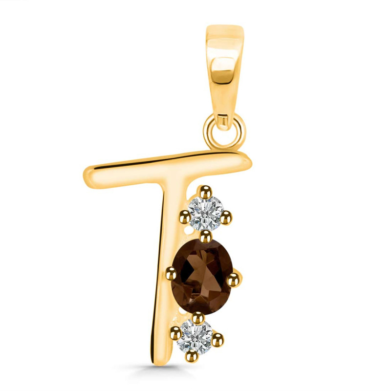 Smoky & White Topaz Alphabet T Pendant SMY-RDA-72.