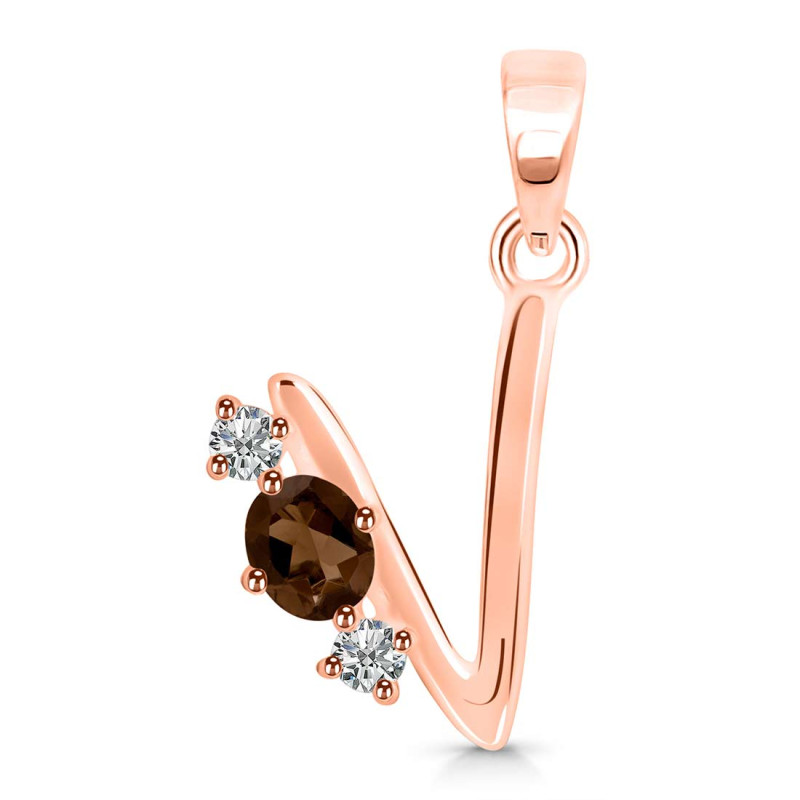 Smoky & White Topaz Alphabet V Pendant SMY-RDA-74.