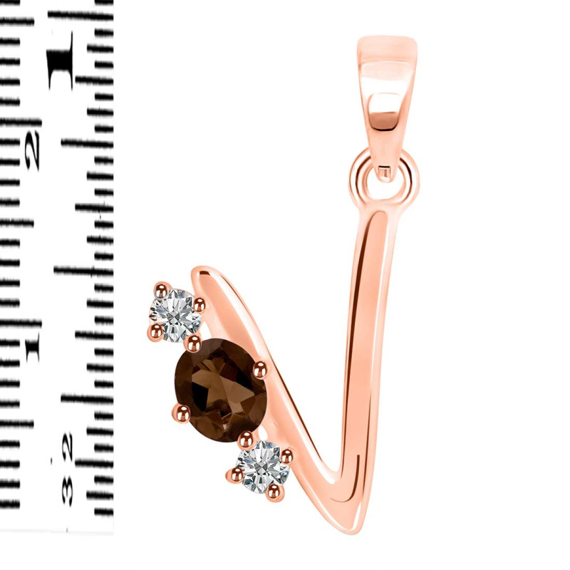Smoky & White Topaz Alphabet V Pendant SMY-RDA-74.