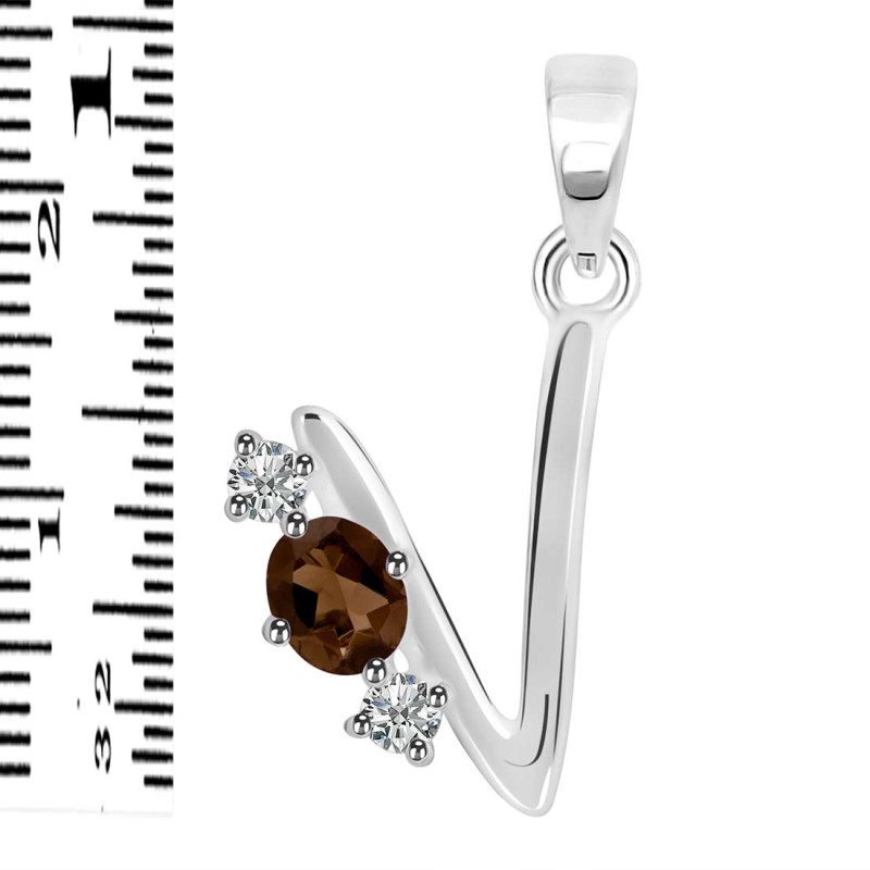 Smoky & White Topaz Alphabet V Pendant SMY-RDA-74.