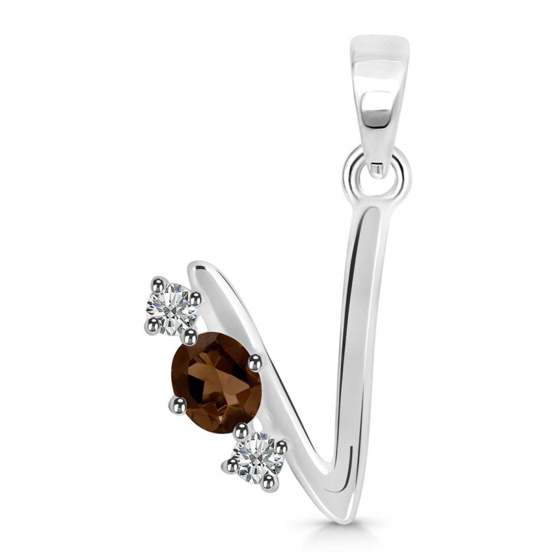 Smoky & White Topaz Alphabet V Pendant SMY-RDA-74.