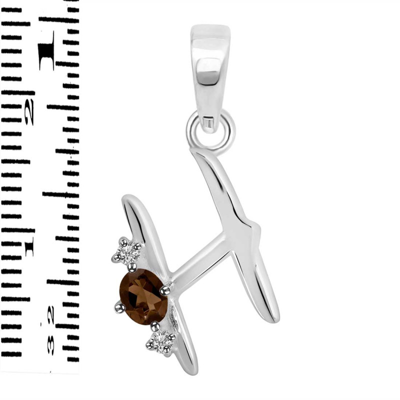 Smoky & White Topaz Alphabet H Pendant SMY-RDA-8.