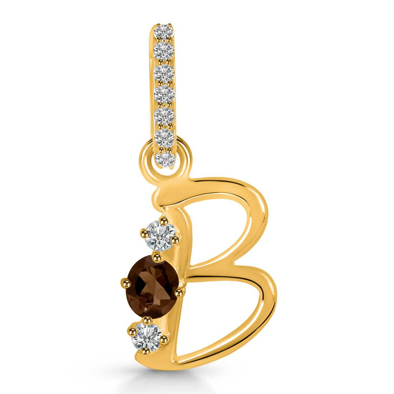 Smoky & White Topaz Alphabet B Pendant SMY-RDA-80.