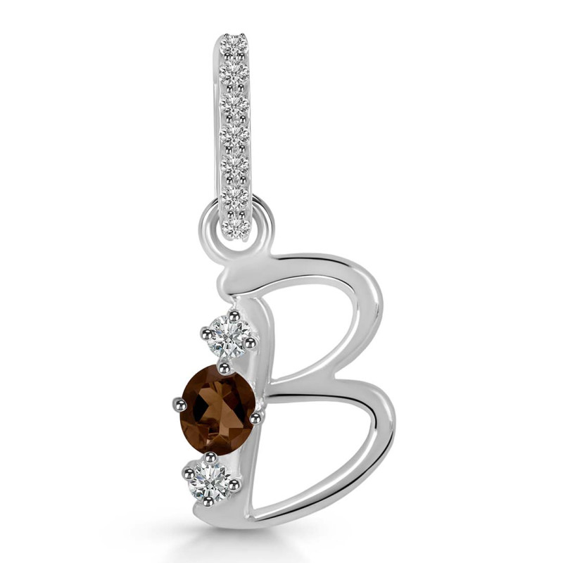 Smoky & White Topaz Alphabet B Pendant SMY-RDA-80.