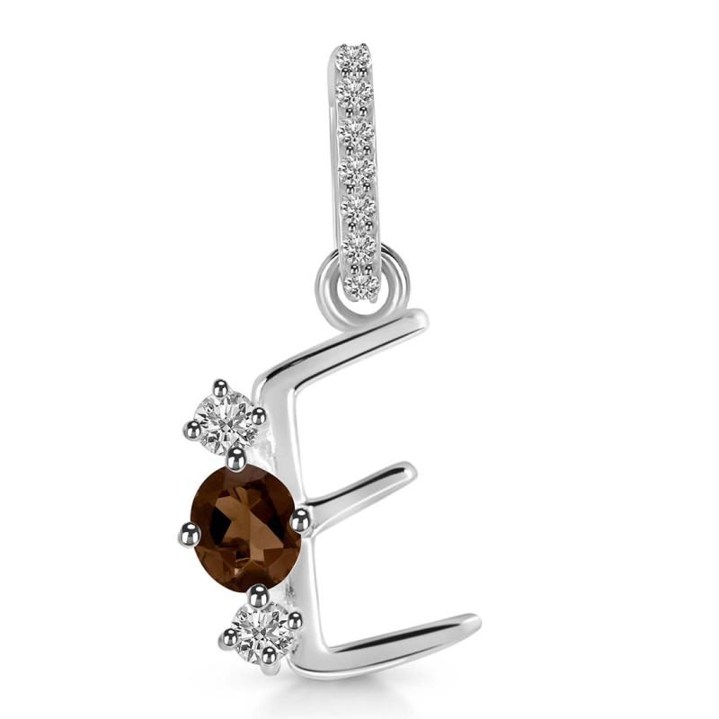 Smoky & White Topaz Alphabet E Pendant SMY-RDA-83.