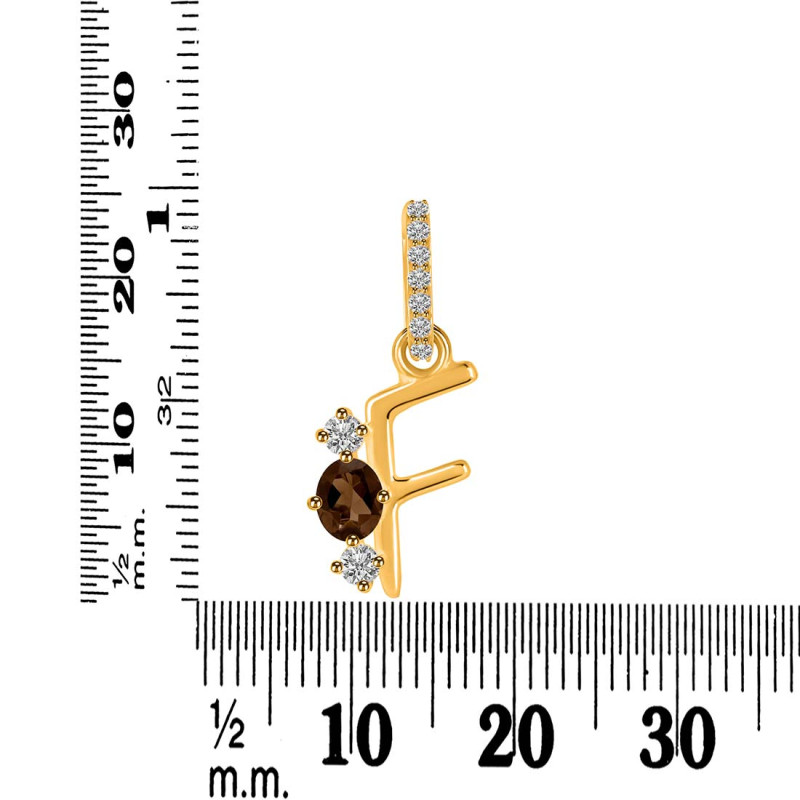 Smoky & White Topaz Alphabet F Pendant SMY-RDA-84.