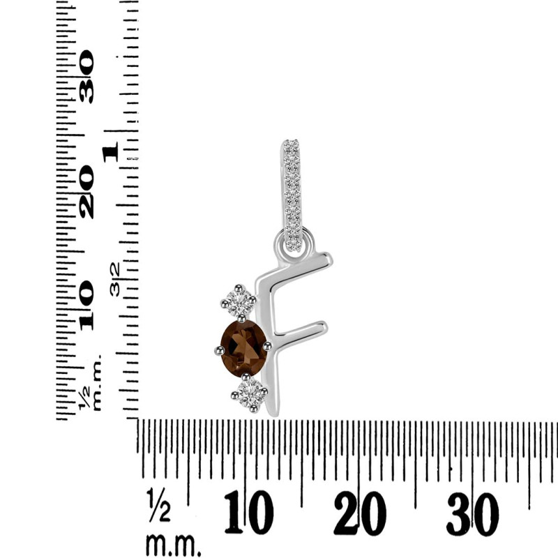 Smoky & White Topaz Alphabet F Pendant SMY-RDA-84.