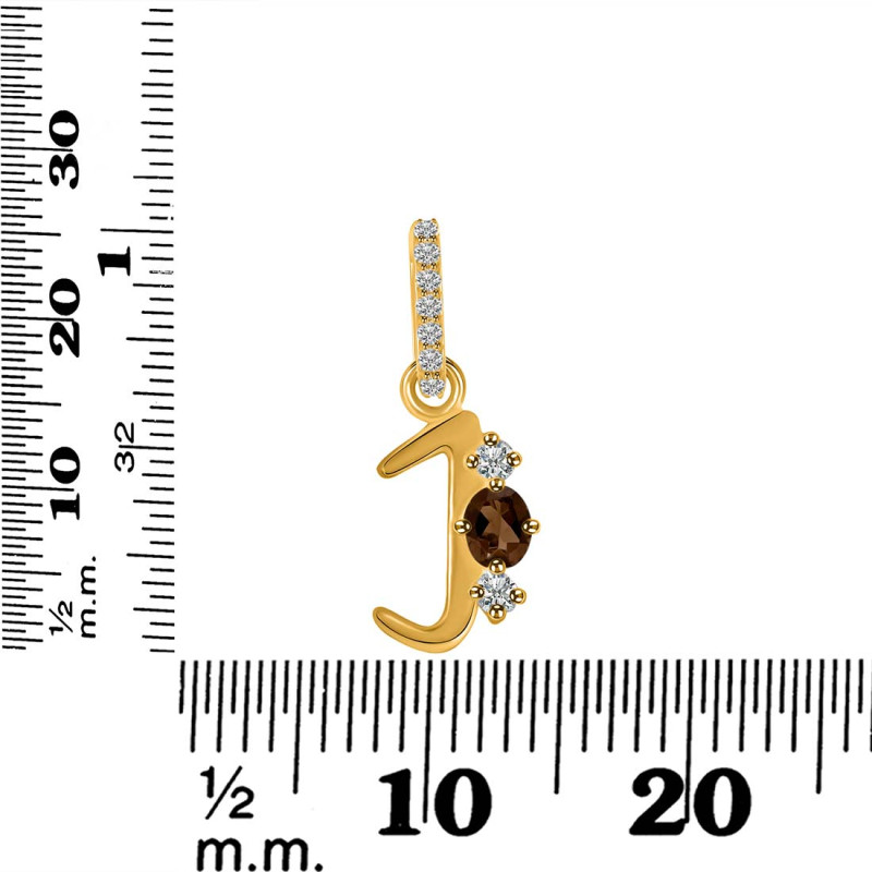 Smoky & White Topaz Alphabet J Pendant SMY-RDA-88.